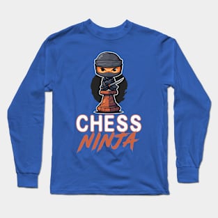 Nerdy Chess Fan Chess Ninja For Chess Player Retro Ninja Art Long Sleeve T-Shirt